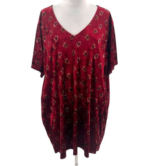 Natural Life Claire Velvet floral Mini Dress V-Neck Cranberry Floral Sz L - Picture 4 of 7